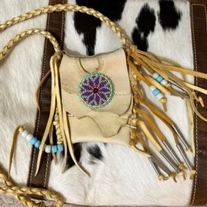 Beaded Cream Leather mini Bag